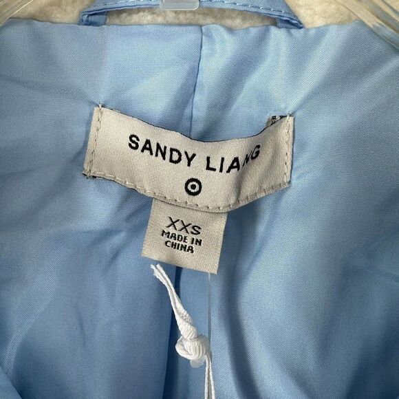 Sandy Liang Target Sherpa Jacket XXS White Full Zip Blue Gingham Pocket Cute NEW - Picture 9 of 10